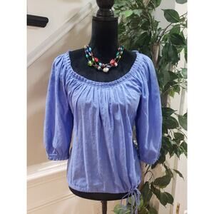 Calvin Klein Womens Blue Solid 100% Cotton Scoop Neck Long Sleeve Top Blouse S